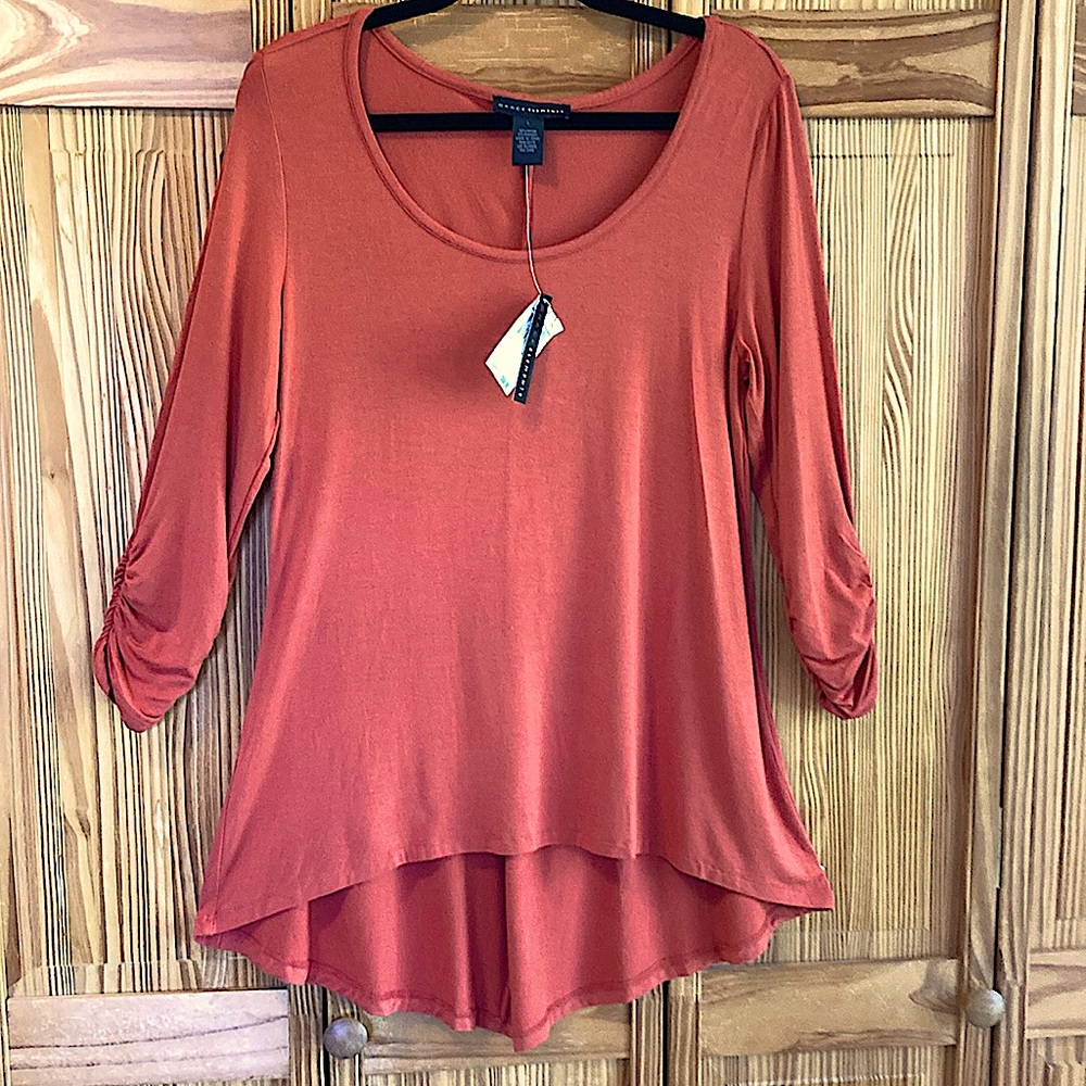 NWT Grace Elements Tunic Size Large Spiced Pumpkin Hi-Lo 3/4 Sleeve